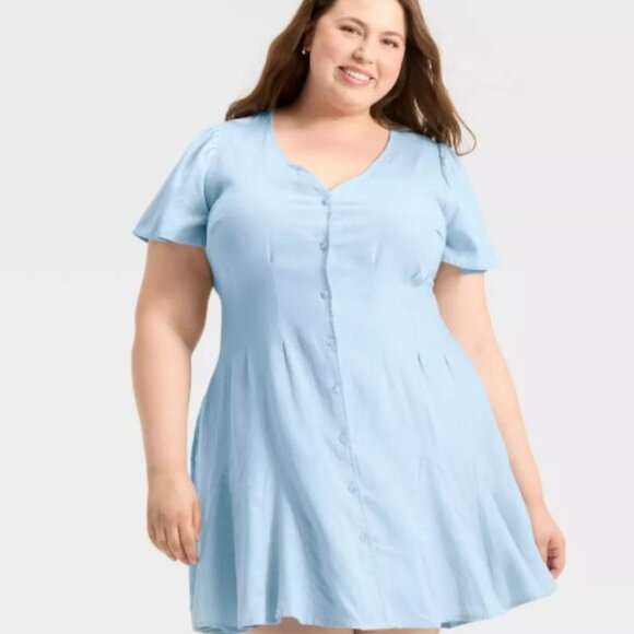 Women's Short Sleeve Button-Front Mini A-Line Dress - Universal Thread™ Size 1X - Picture 3 of 6